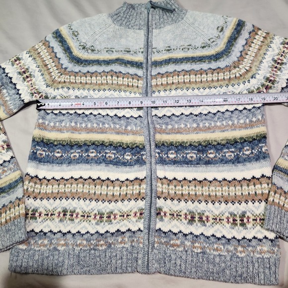 Tiara International Fair Isle Full Zip Cardigan Sweater Cottage Cozy Cabin Small - Picture 6 of 7